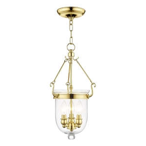 Livex Lighting Jefferson 3 Light Polished Brass Chain Lantern