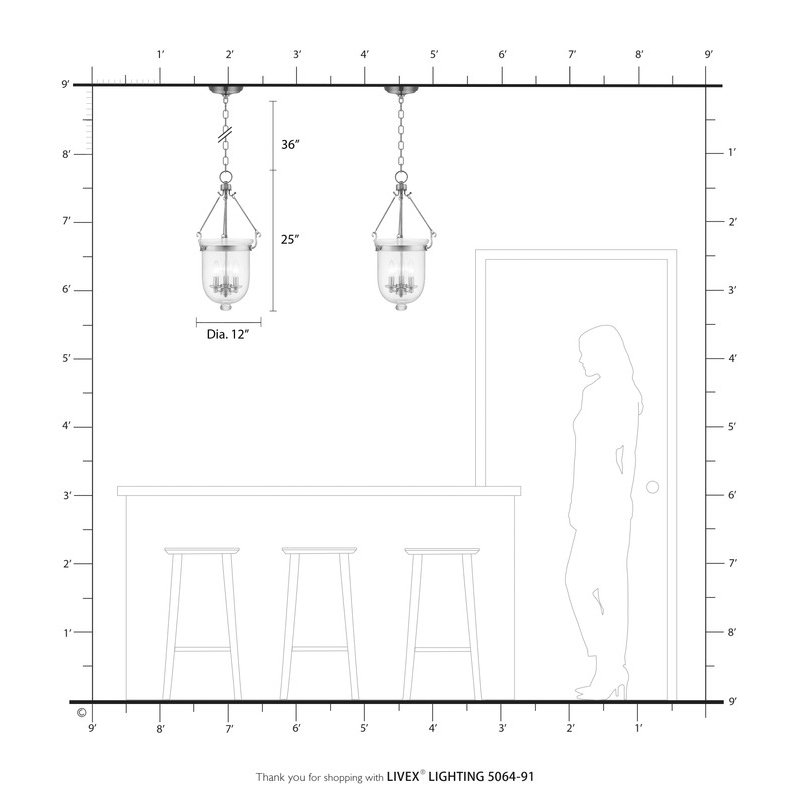 Livex Lighting Jefferson 3 Light Brushed Nickel Chain Lantern