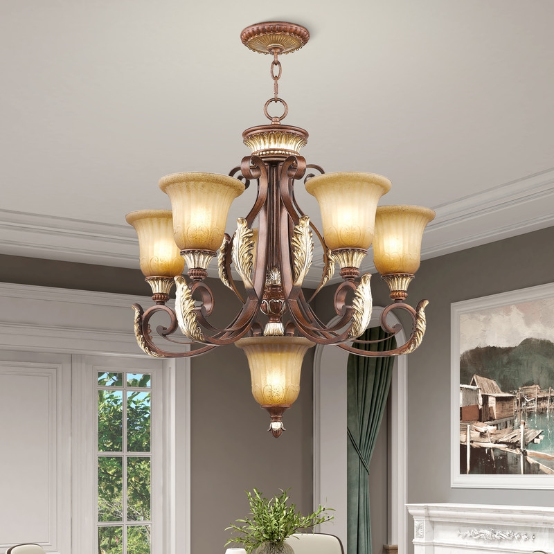 Livex Lighting Villa Verona Chandelier in Bronze with Aged Gold Leaf Multi-Color