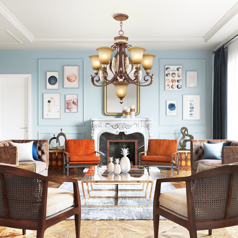 Livex Lighting Villa Verona Chandelier in Bronze with Aged Gold Leaf Multi-Color