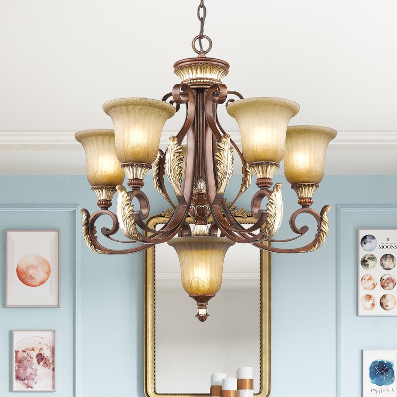 Livex Lighting Villa Verona Chandelier in Bronze with Aged Gold Leaf Multi-Color