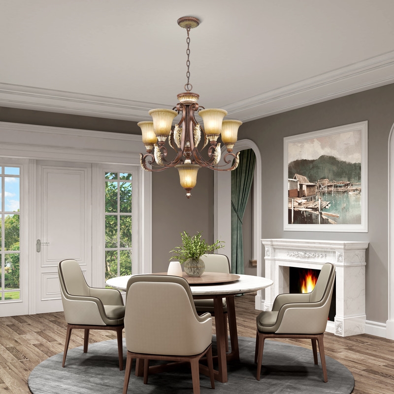 Livex Lighting Villa Verona Chandelier in Bronze with Aged Gold Leaf Multi-Color