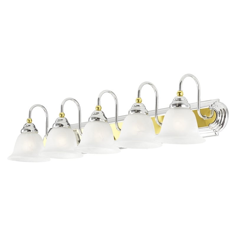 Livex Lighting Belmont Chrome and Polished Brass 5 Bath Light in Multi-Color