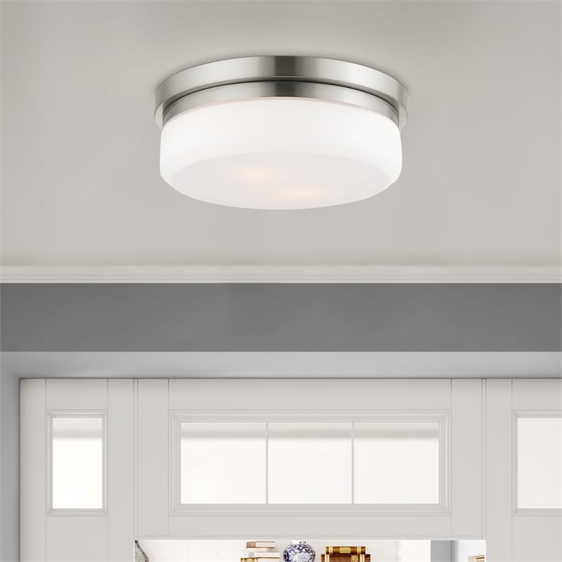 Livex Lighting Stratus 2-Ligth Metal & Glass Ceiling Mount in Brushed Nickel