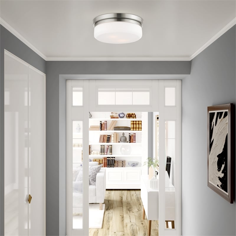 Livex Lighting Stratus 2-Ligth Metal & Glass Ceiling Mount in Brushed Nickel