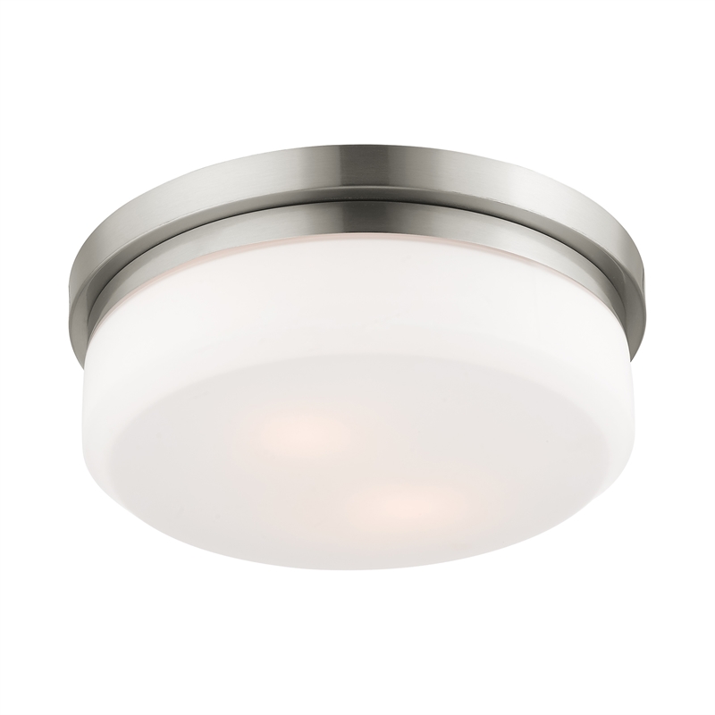Livex Lighting Stratus 2-Ligth Metal & Glass Ceiling Mount in Brushed Nickel