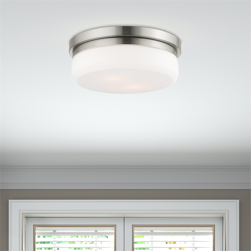 Livex Lighting Stratus 2-Ligth Metal & Glass Ceiling Mount in Brushed Nickel