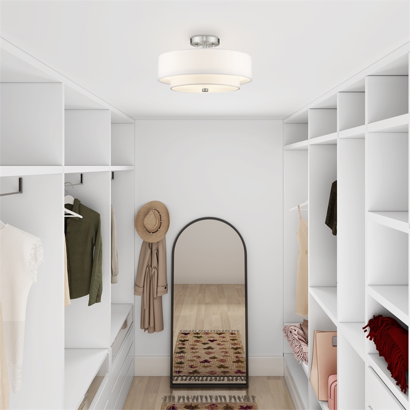 Livex Lighting Meridian 3-Light Metal & Fabric Ceiling Mount in Brushed Nickel