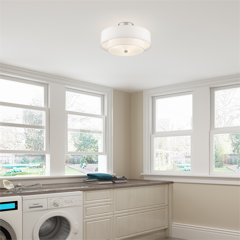 Livex Lighting Meridian 3-Light Metal & Fabric Ceiling Mount in Brushed Nickel