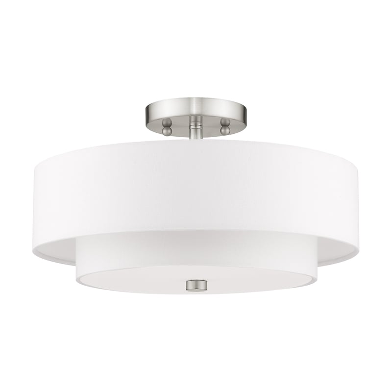 Livex Lighting Meridian 3-Light Metal & Fabric Ceiling Mount in Brushed Nickel