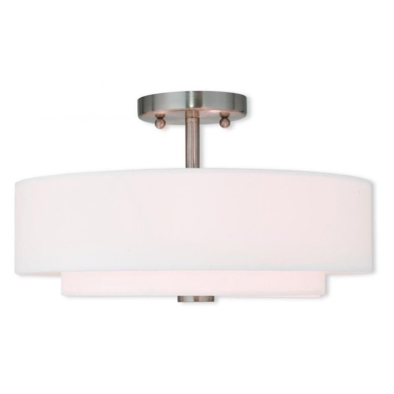 Livex Lighting Meridian 3-Light Metal & Fabric Ceiling Mount in Brushed Nickel
