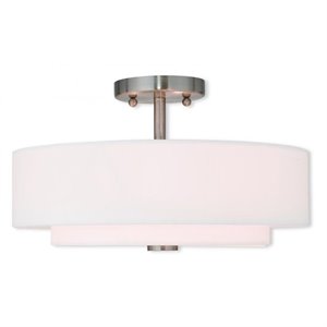 Livex Lighting Meridian 3-Light Metal & Fabric Ceiling Mount in Brushed Nickel