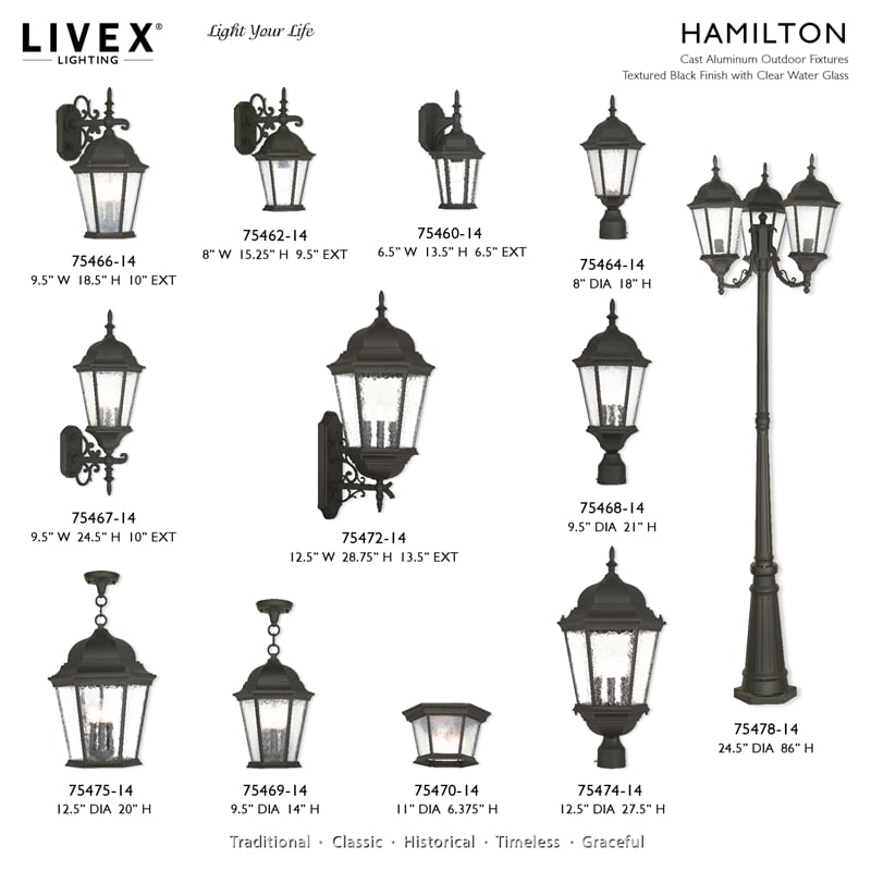 Livex Lighting Hamilton 3-Light Metal Outdoor Post Top Lantern in Textured Black