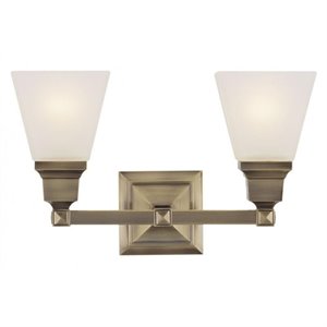 livex lighting mission 2 bath light in antique brass