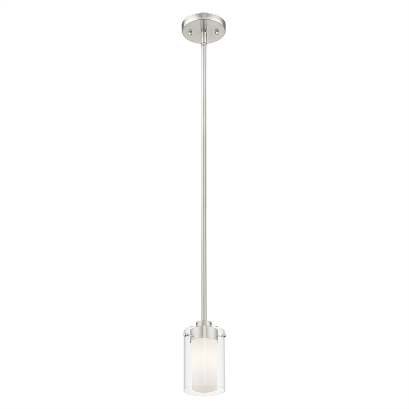 Livex Lighting Manhattan 1-Light Metal & Glass Single Pendant in Brushed Nickel