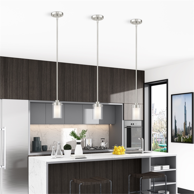 Livex Lighting Manhattan 1-Light Metal & Glass Single Pendant in Brushed Nickel
