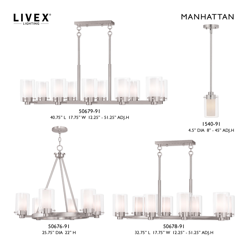 Livex Lighting Manhattan 1-Light Metal & Glass Single Pendant in Brushed Nickel