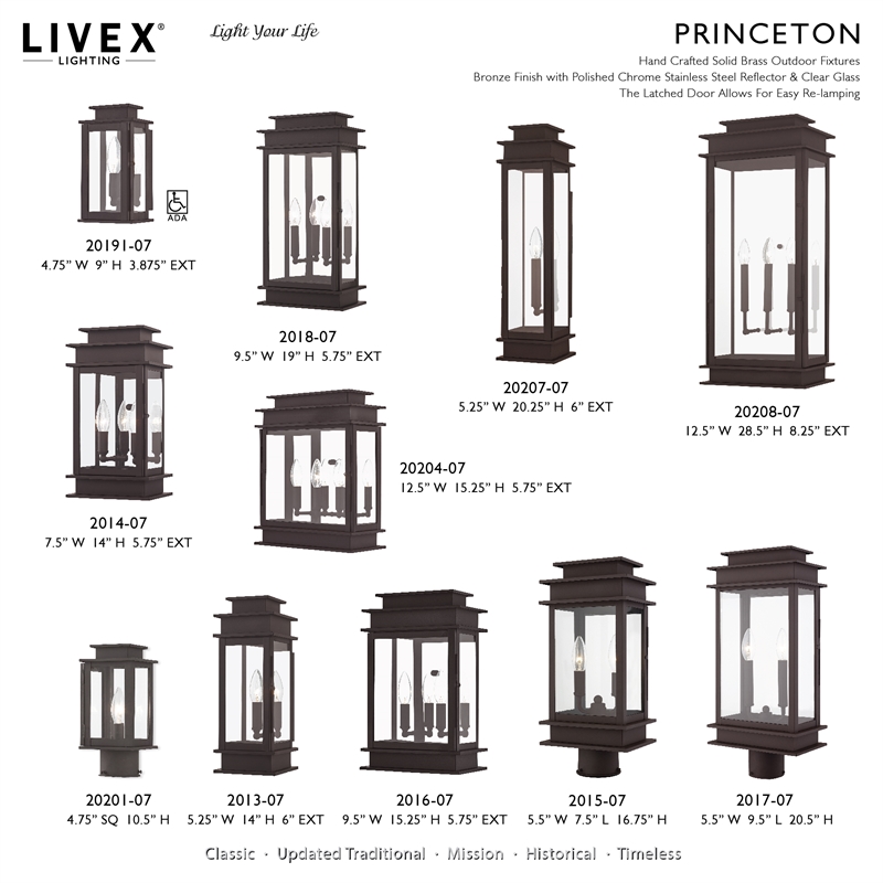Livex Lighting Princeton 1-Light Brass Outdoor Wall Lantern in Bronze