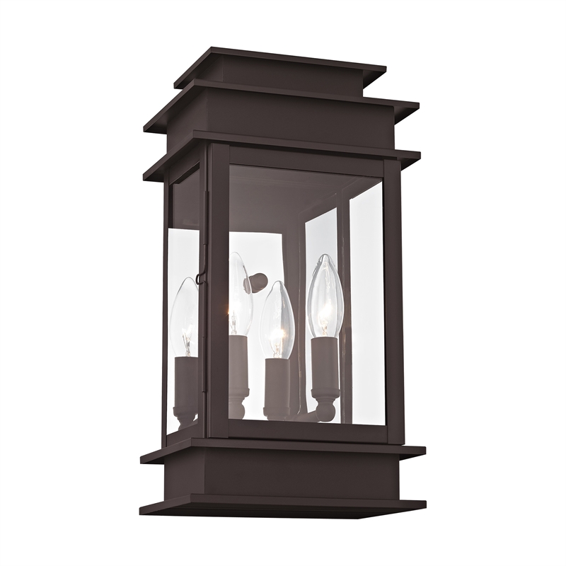 Livex Lighting Princeton 2-Light Brass & Glass Outdoor Wall Lantern in Bronze