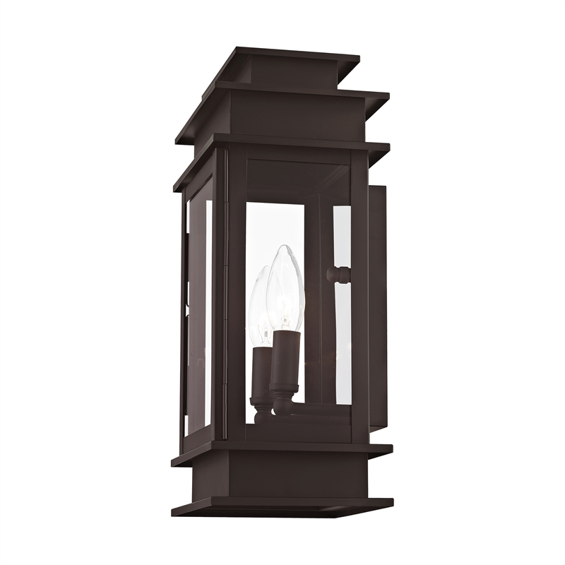 Livex Lighting Princeton 2-Light Brass & Glass Outdoor Wall Lantern in Bronze