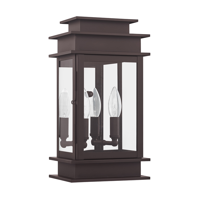 Livex Lighting Princeton 2-Light Brass & Glass Outdoor Wall Lantern in Bronze