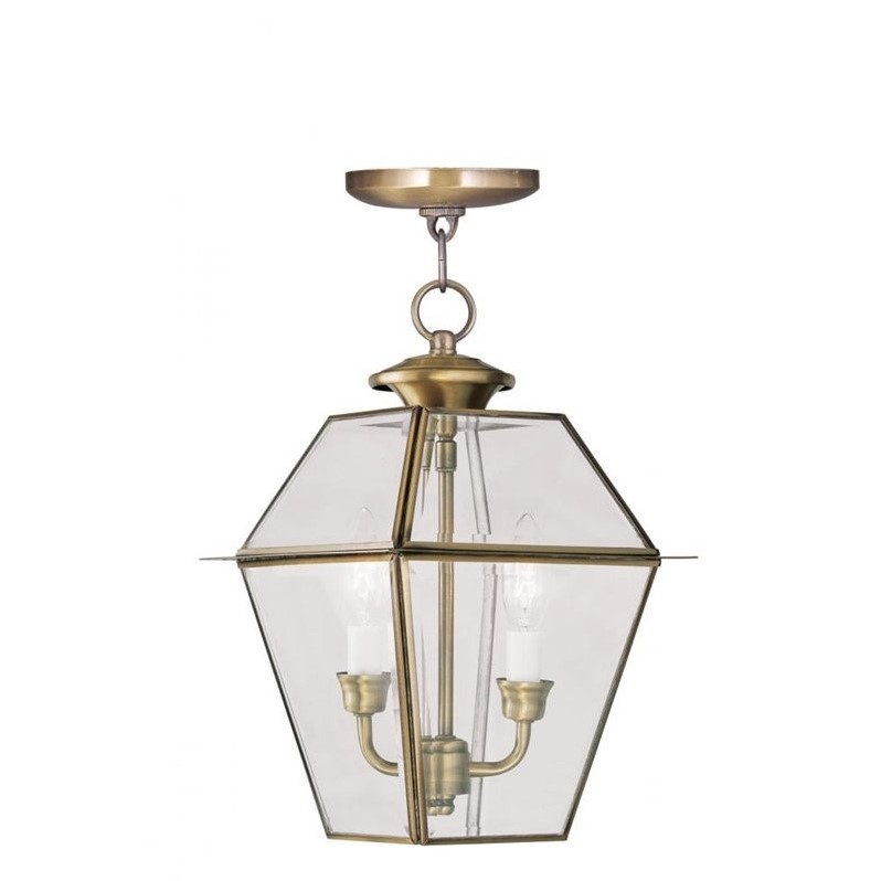 Livex Lighting Westover 2 Light Outdoor Chain Hang in Antique Brass