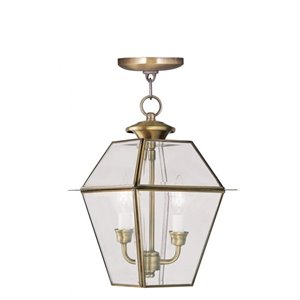 Livex Lighting Westover 2 Light Outdoor Chain Hang in Antique Brass