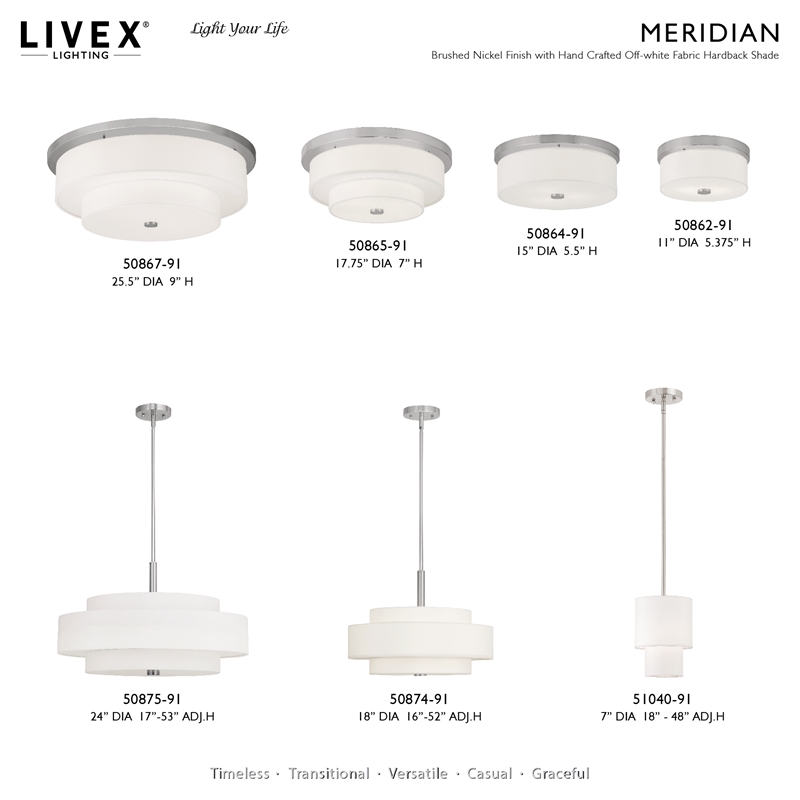 Livex Lighting Meridian 4-Light Metal & Fabric Pendant in Brushed Nickel