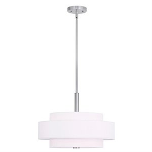 Livex Lighting Meridian 4-Light Metal & Fabric Pendant in Brushed Nickel