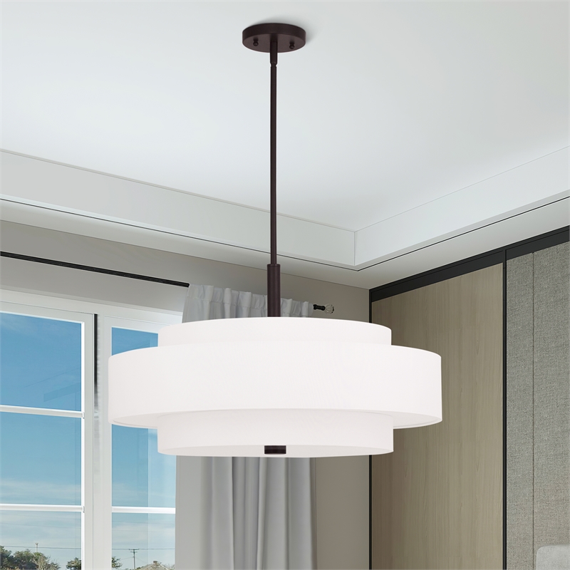 Livex Lighting Meridian 5-Light Metal & Fabric Pendant in Bronze