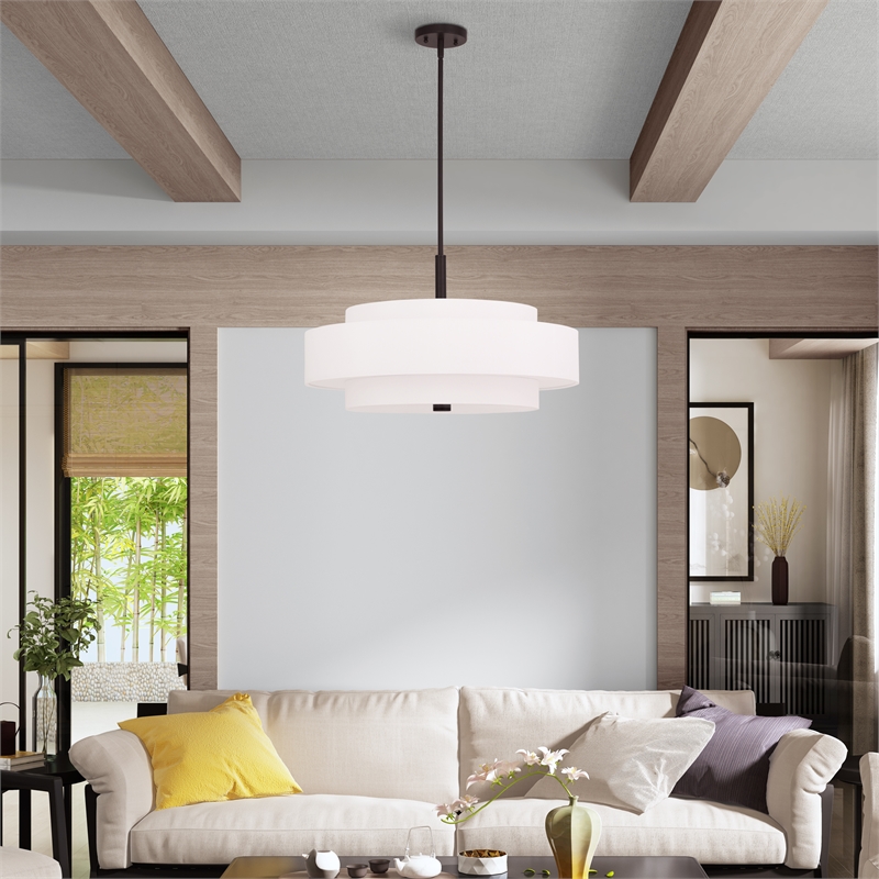 Livex Lighting Meridian 5-Light Metal & Fabric Pendant in Bronze
