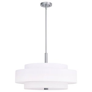 Livex Lighting Meridian 24&quot 5-Light Metal & Fabric Pendant in Brushed Nickel