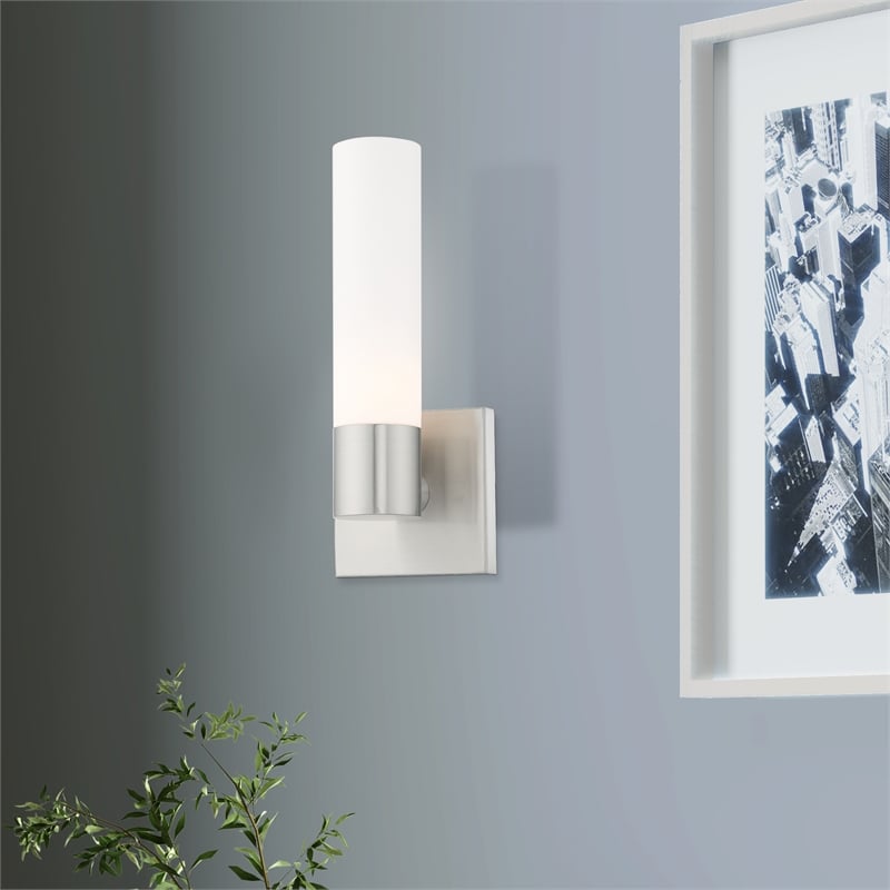 Livex Lighting Aero 1-Light Twist Lock Glass/Metal Wall Sconce in Brushed Nickel