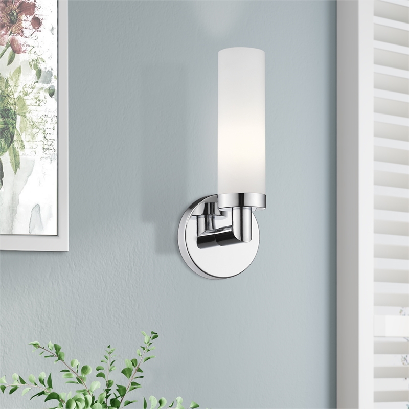 Livex Lighting Aero 1-Light White Metal Single Wall Sconce in Polished Chrome