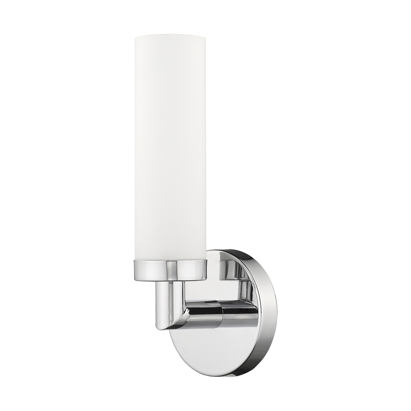 Livex Lighting Aero 1-Light White Metal Single Wall Sconce in Polished Chrome