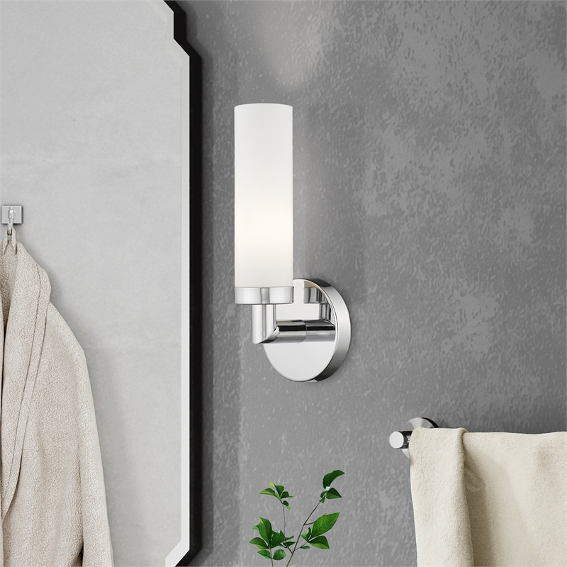 Livex Lighting Aero 1-Light White Metal Single Wall Sconce in Polished Chrome