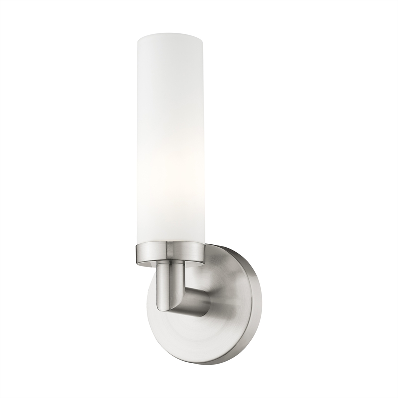 Livex Lighting Aero 1-Light White Metal Single Wall Sconce in Brushed Nickel