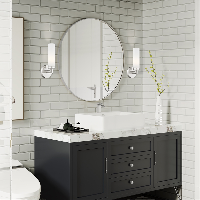Livex Lighting Aero 1-Light White Metal Single Wall Sconce in Brushed Nickel