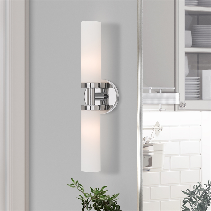 Livex Lighting Aero 2-Light Glass & Metal Bath Light in Polished Chrome