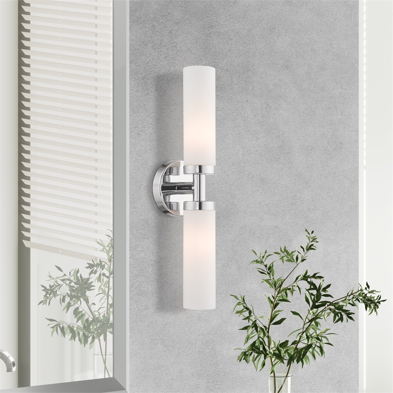 Livex Lighting Aero 2-Light Glass & Metal Bath Light in Polished Chrome