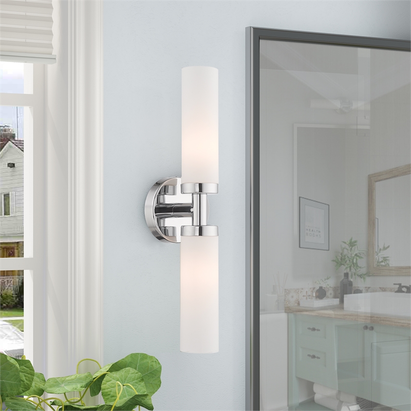 Livex Lighting Aero 2-Light Glass & Metal Bath Light in Polished Chrome