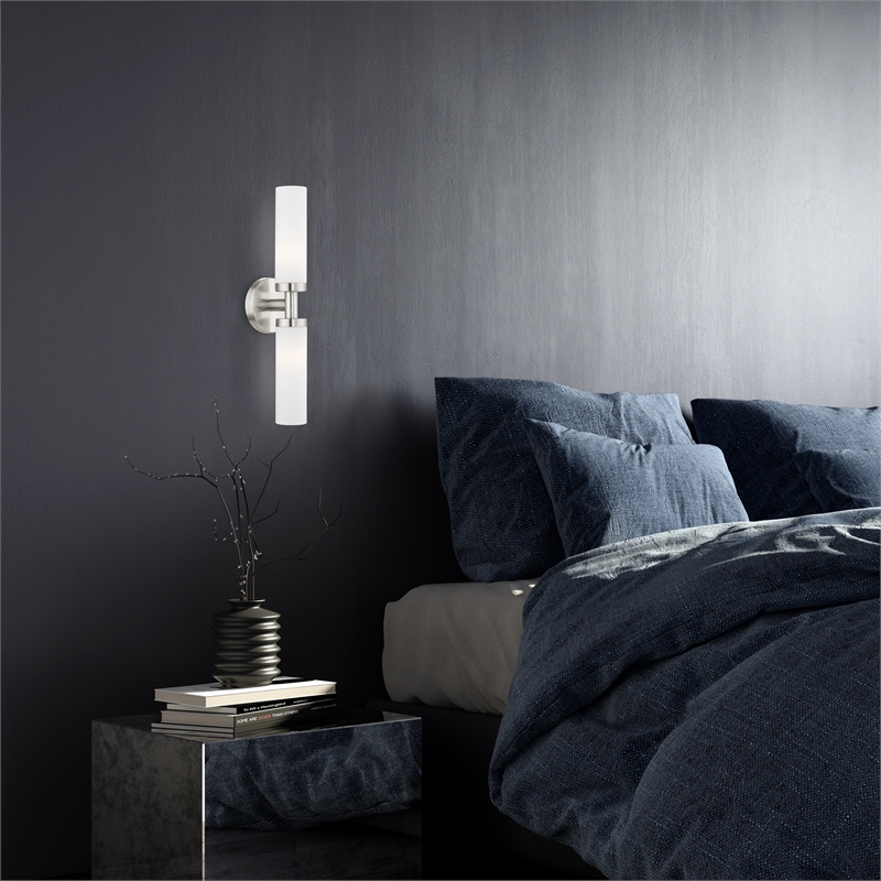 Livex Lighting Aero 2-Light Glass & Metal Bath Light in Brushed Nickel