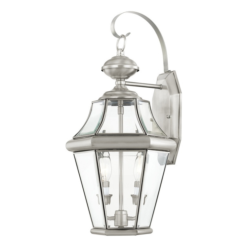 Livex Lighting Georgetown 2 Light Outdoor Wall Lantern in Brushed Nickel