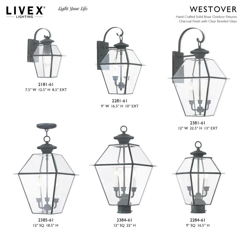Livex Lighting Westover 2 Light Outdoor Wall Lantern in Charcoal
