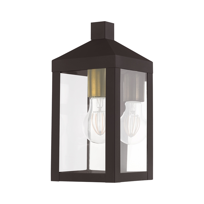 Livex Lighting Nyack 1-Light Brass & Glass Outdoor Wall Lantern in Bronze
