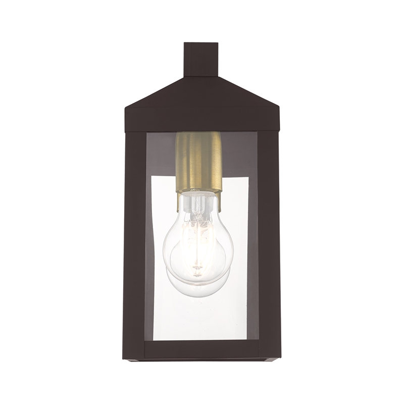 Livex Lighting Nyack 1-Light Brass & Glass Outdoor Wall Lantern in Bronze