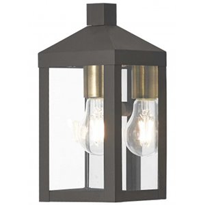 Livex Lighting Nyack 1-Light Brass & Glass Outdoor Wall Lantern in Bronze