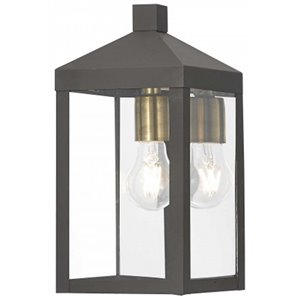 Livex Lighting Nyack 13&quot 1-Light Brass & Fabric Outdoor Wall Lantern in Bronze