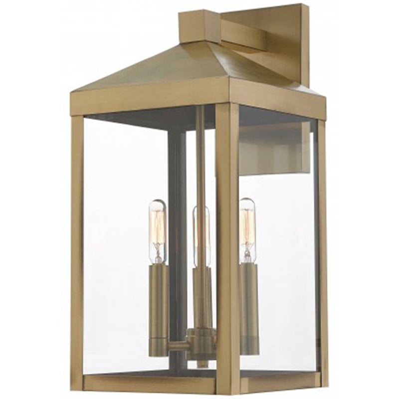 Livex Lighting Nyack 3 Light Outdoor Wall Lantern in Antique Brass