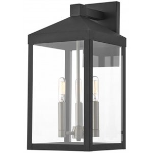 Livex Lighting Nyack 17.5&quot 3-Light Brass Outdoor Wall Lantern in Black